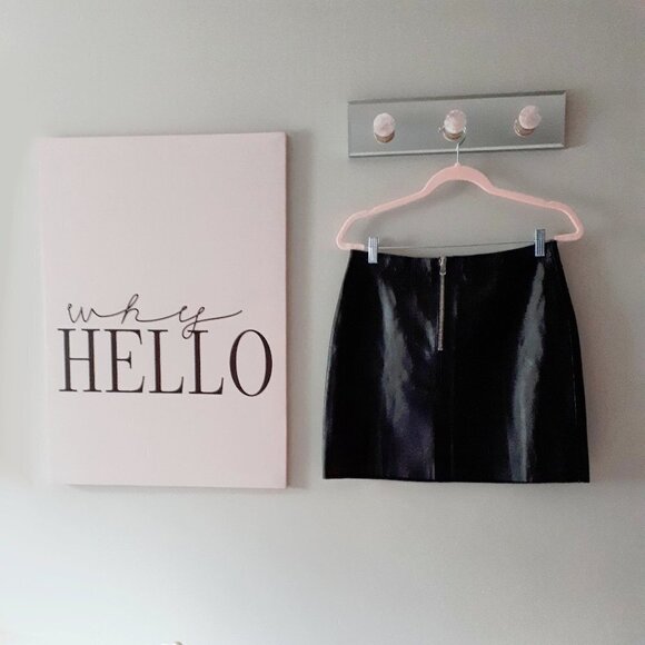 NWOT Sandro black & blue stitching leather mini skirt, L - Picture 8 of 9